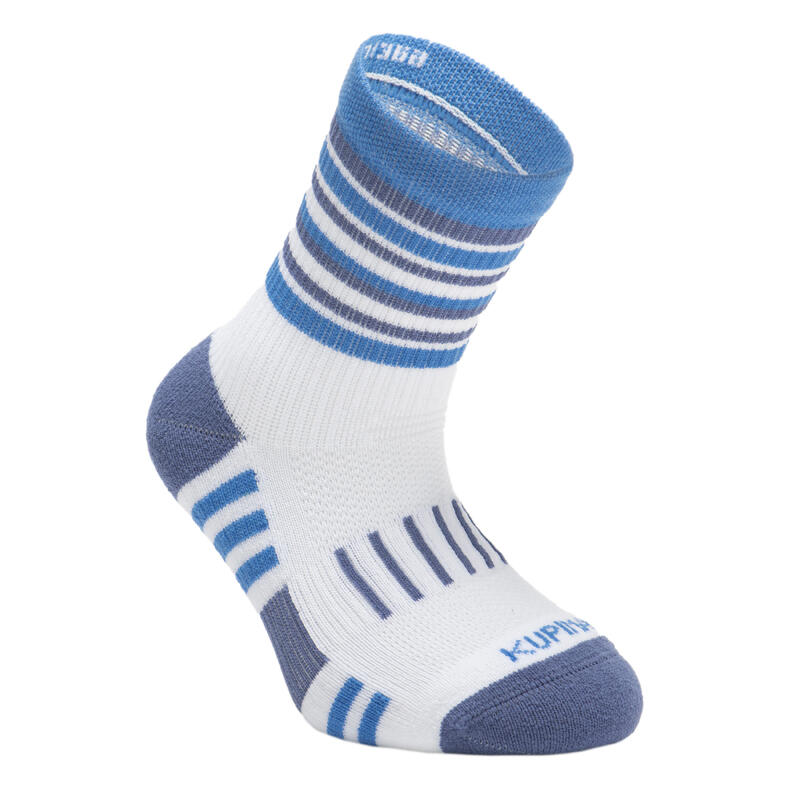 兒童中筒襪 AT 500 兩雙入 - 藍色和白色、藍色、灰色條紋
