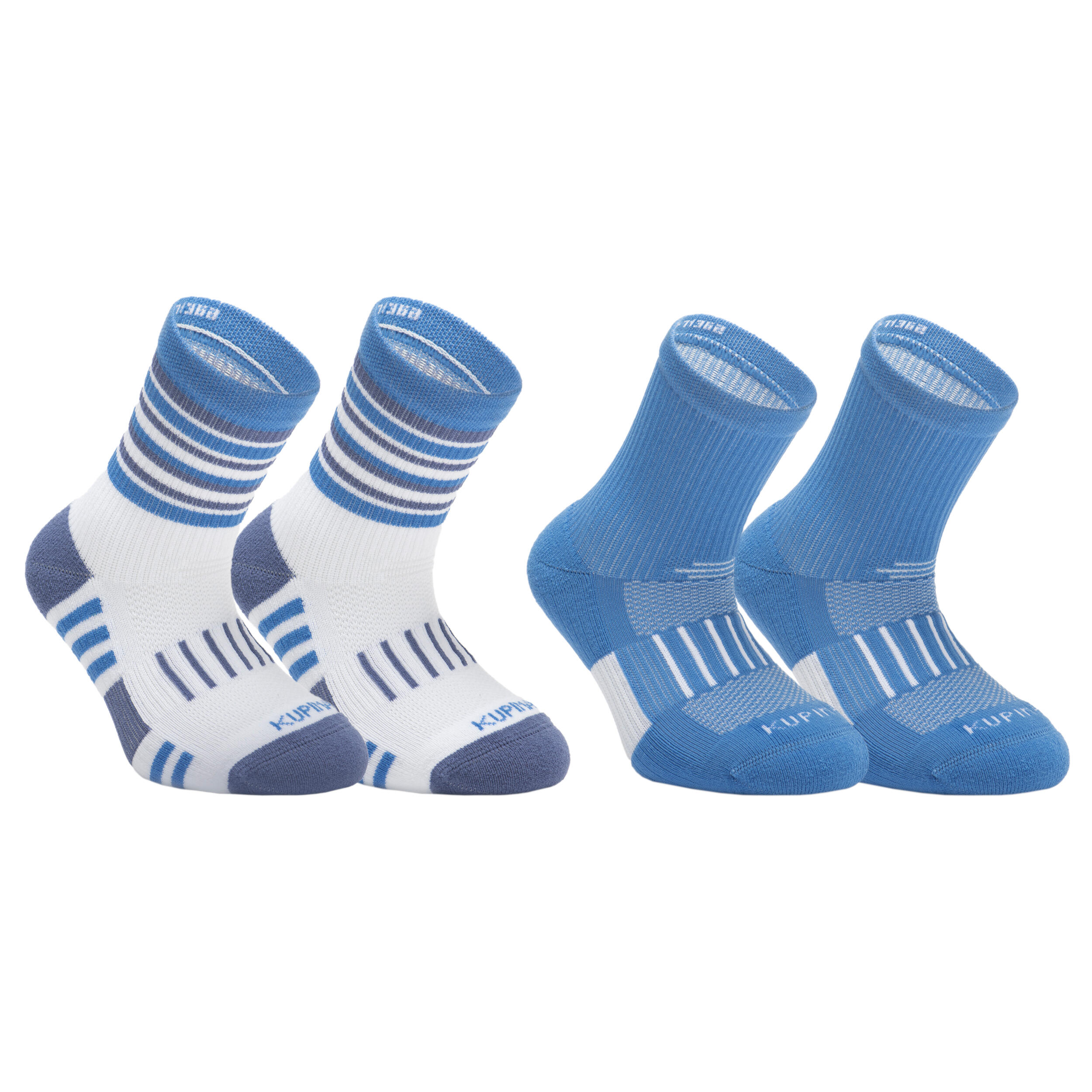 KIPRUN 500 MID kids' comfort running socks 2-pack - blue and white
