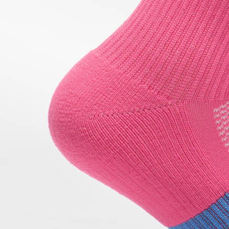Kids' Socks AT 500 Mid 2-Pack - Plain Pink and White Pink Blue Stripes
