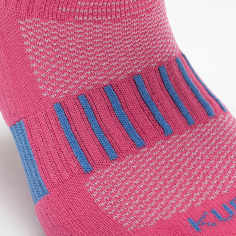 Kids' Socks AT 500 Mid 2-Pack - Plain Pink and White Pink Blue Stripes