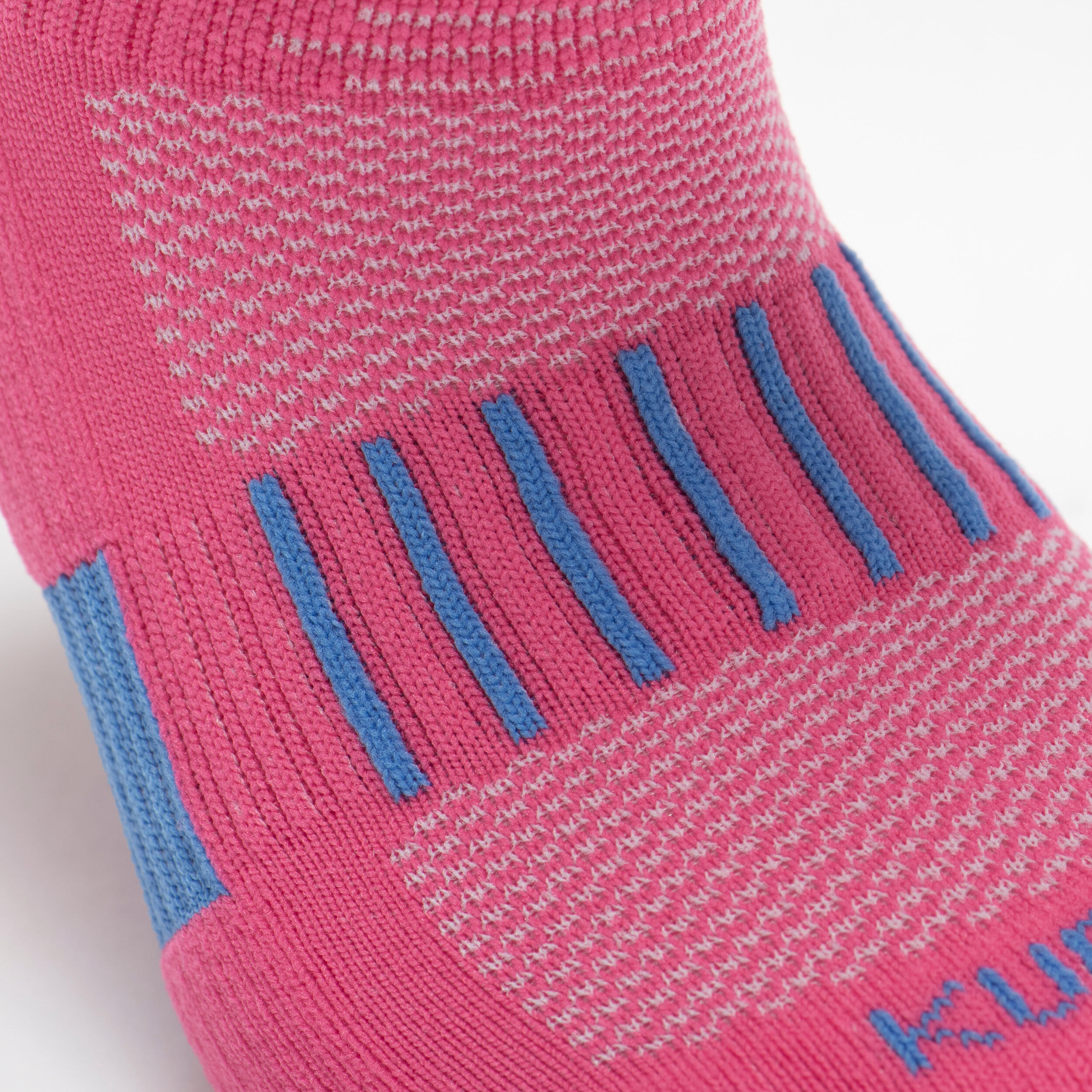 Kids' Socks AT 500 Mid 2-Pack - Plain Pink and White Pink Blue Stripes 12/13