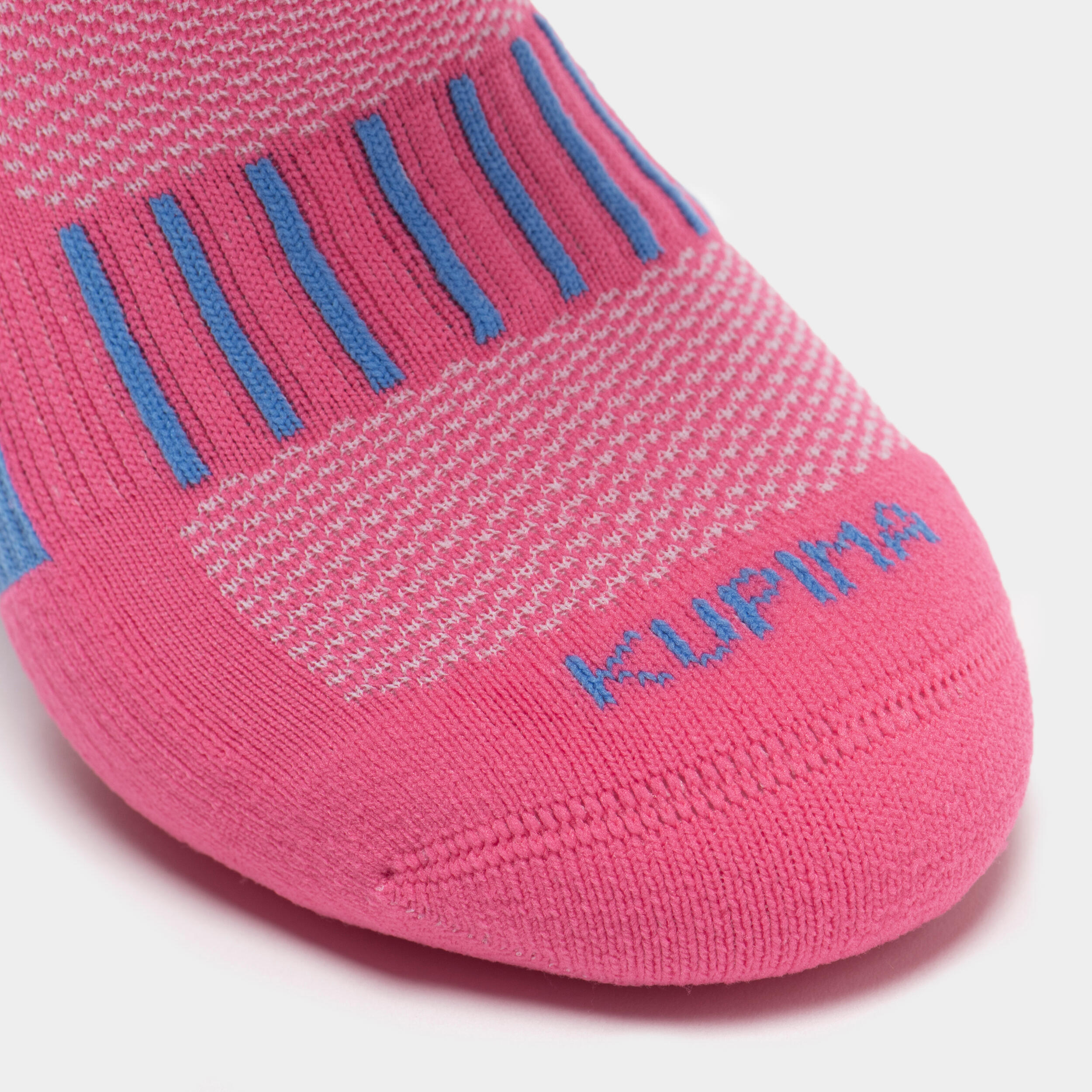 Kids' Socks AT 500 Mid 2-Pack - Plain Pink and White Pink Blue Stripes 11/17