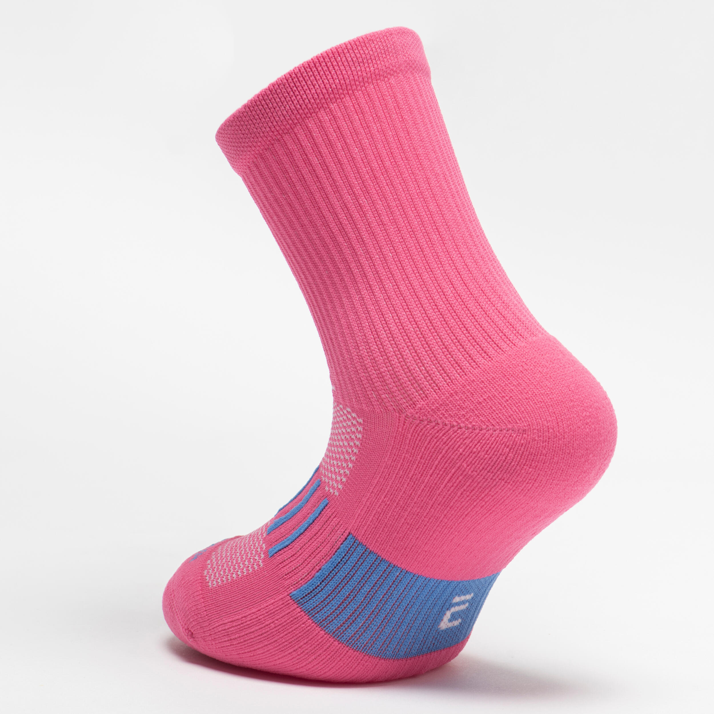 Kids' Socks AT 500 Mid 2-Pack - Plain Pink and White Pink Blue Stripes 10/13