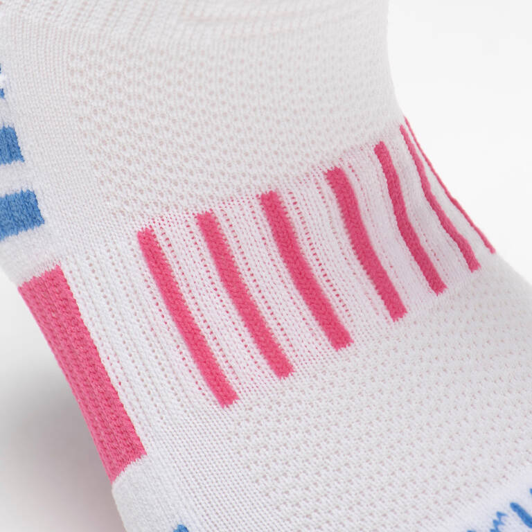 Kids' Socks AT 500 Mid 2-Pack - Plain Pink and White Pink Blue Stripes