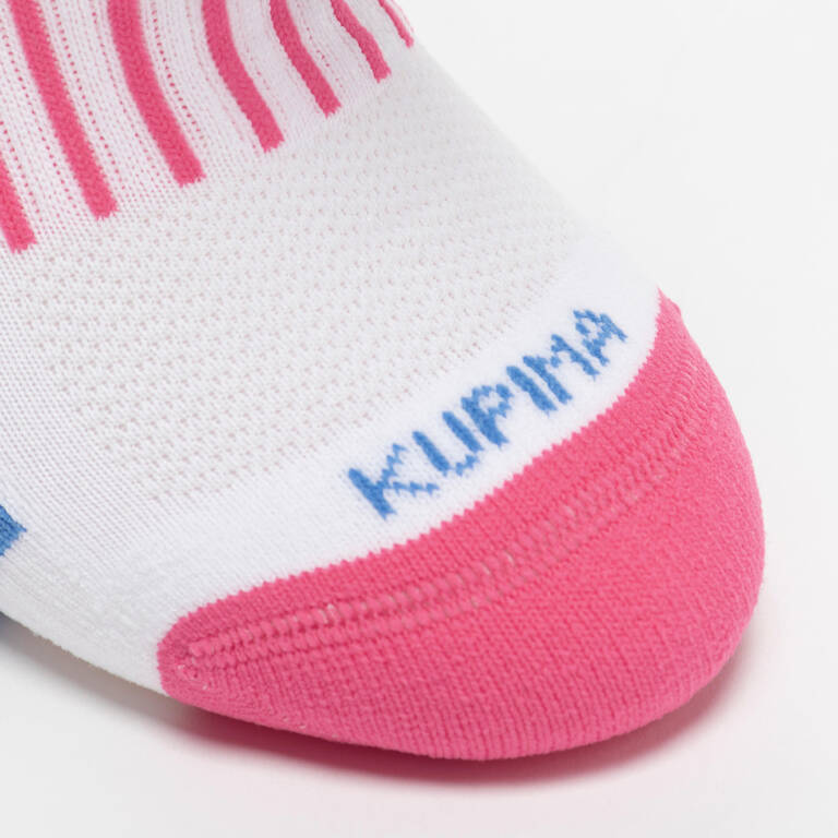 Kids' Socks AT 500 Mid 2-Pack - Plain Pink and White Pink Blue Stripes