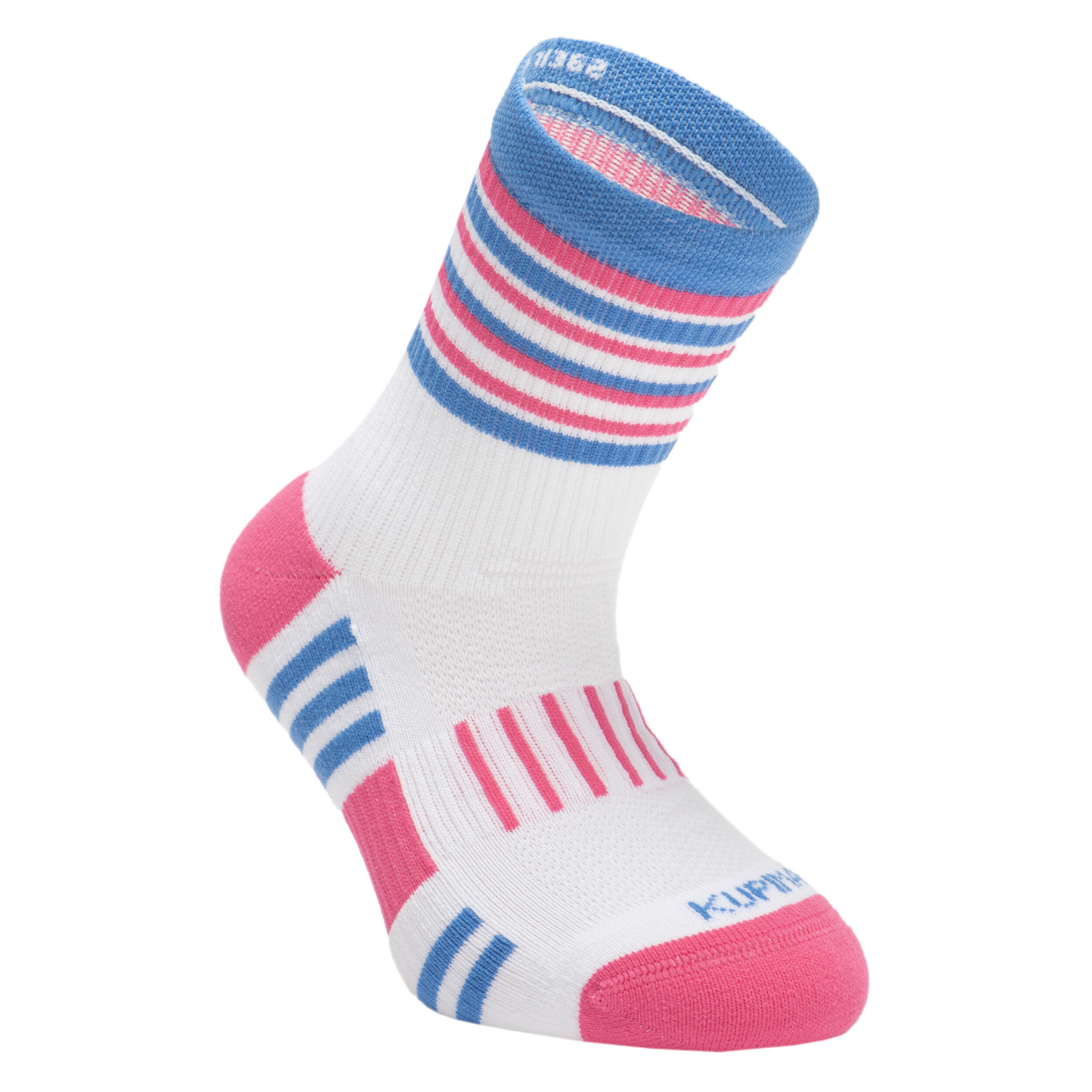 Kids' Socks AT 500 Mid 2-Pack - Plain Pink and White Pink Blue Stripes 2/13