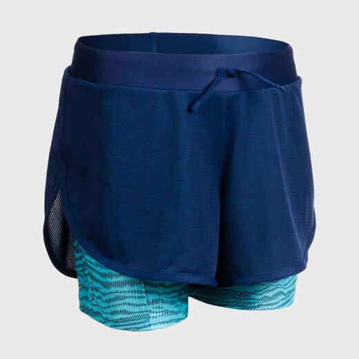 
      AT 500 Girl's 2-in-1 Running and Athletics Shorts - Navy/Green
  