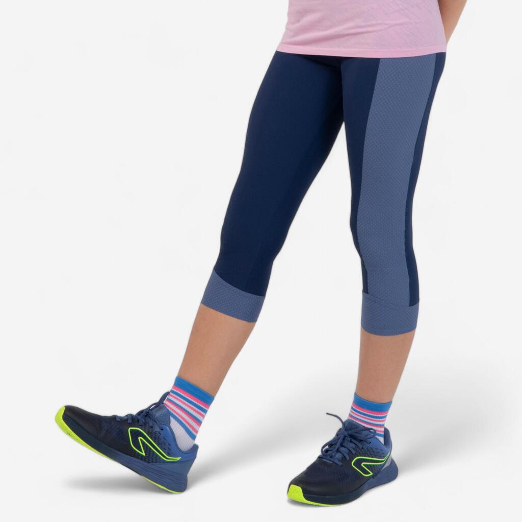 KIPRUN DRY+ Girls' Running and Athletics Cropped Bottoms - Denim Blue