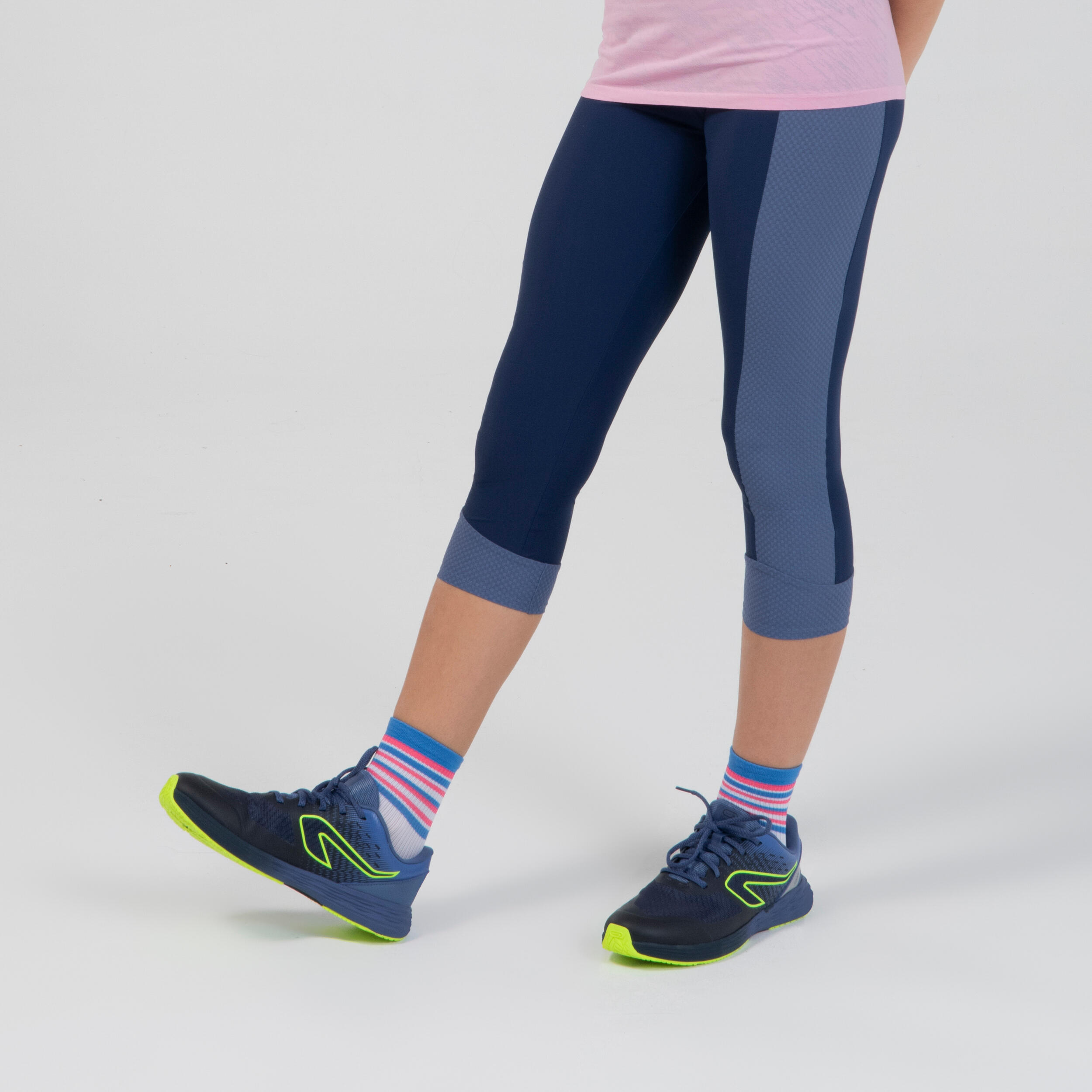 KIPRUN DRY+ Girls' Running and Athletics Cropped Bottoms - Denim Blue 6/9