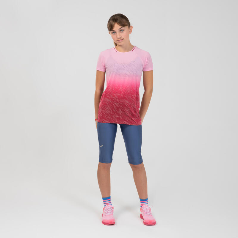Tee-shirt manches courtes fille running et athlétisme KIPRUN care rose