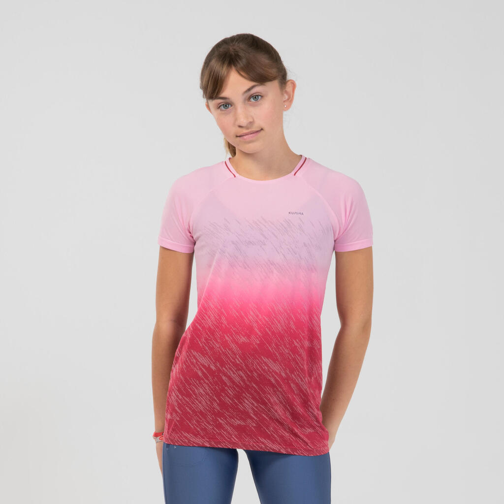 Laufshirt kurzarm Leichtathletik Kiprun Care Kinder rosa