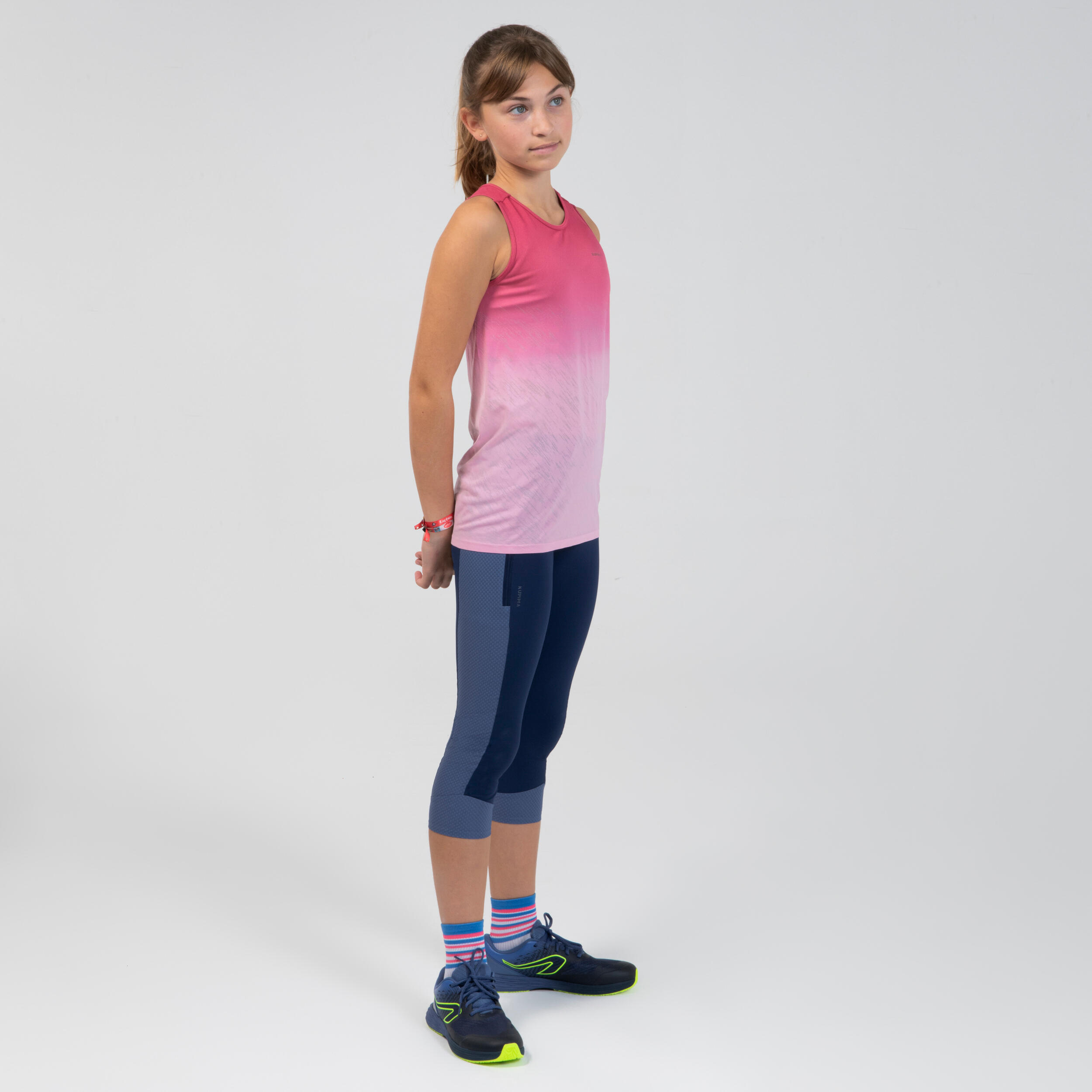 KIPRUN DRY+ Girls' Running and Athletics Cropped Bottoms - Denim Blue 3/9