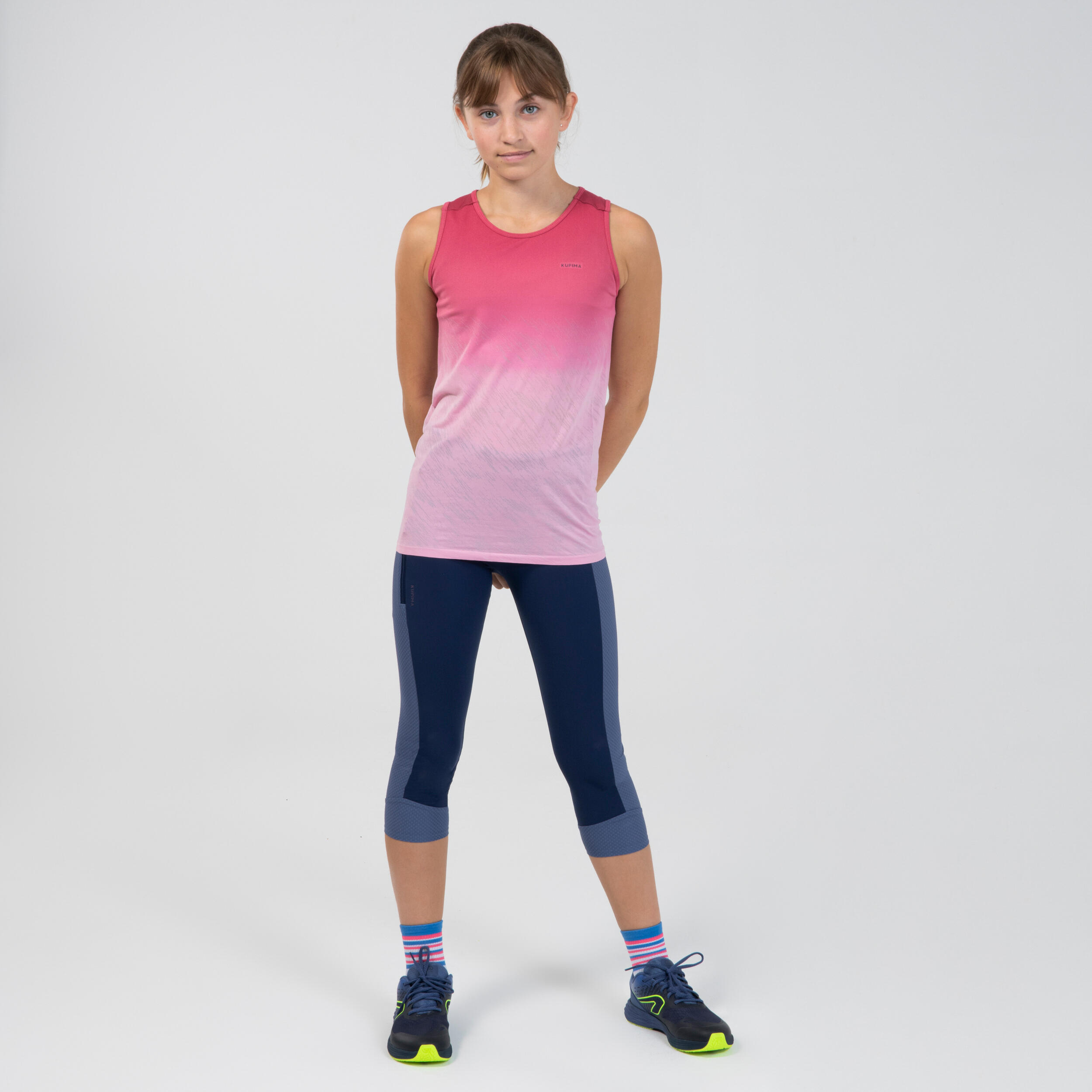 Pantaloni 7/8 atletica bambina AT 500 azzurri con stampa KIPRUN | DECATHLON