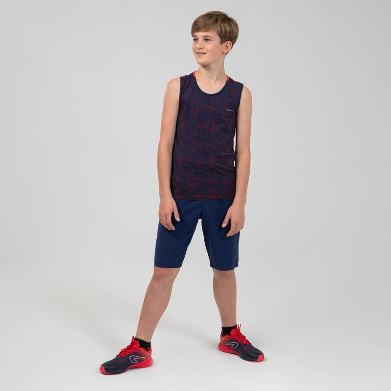 T-shirt sem mangas de corrida e atletismo KIPRUN CARE Rapaz azul e vermelho