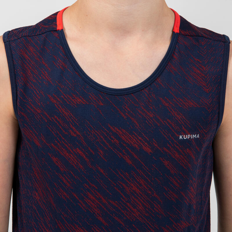 T-shirt sem mangas de corrida e atletismo KIPRUN CARE Rapaz azul e vermelho