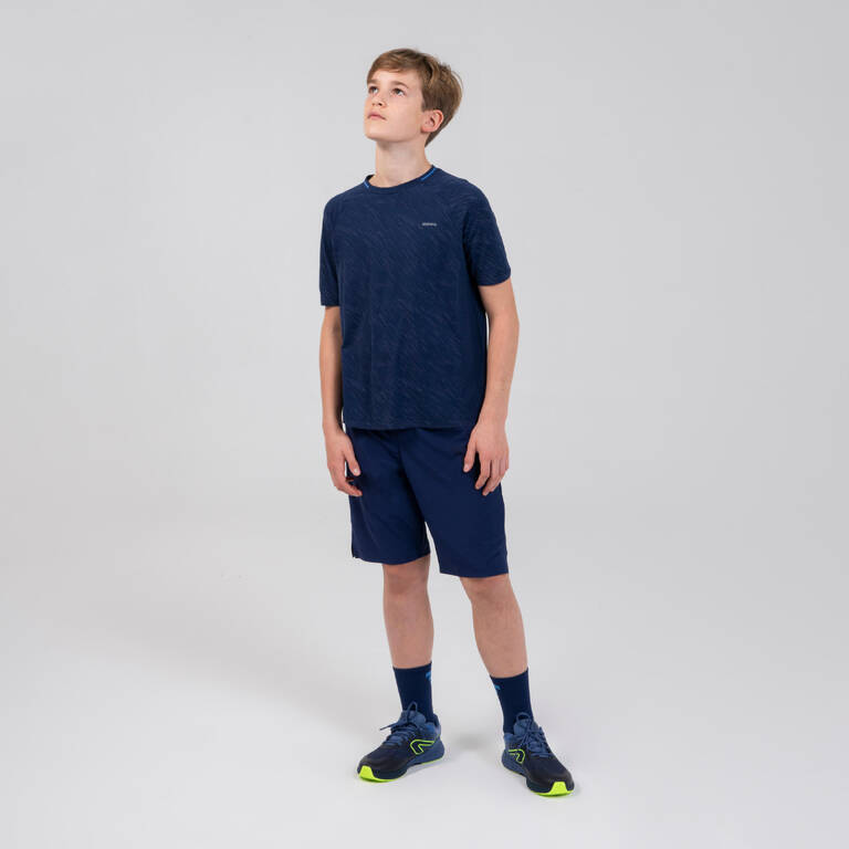 KIPRUN Care Kids' running and athletics short-sleeved T-shirt Blue