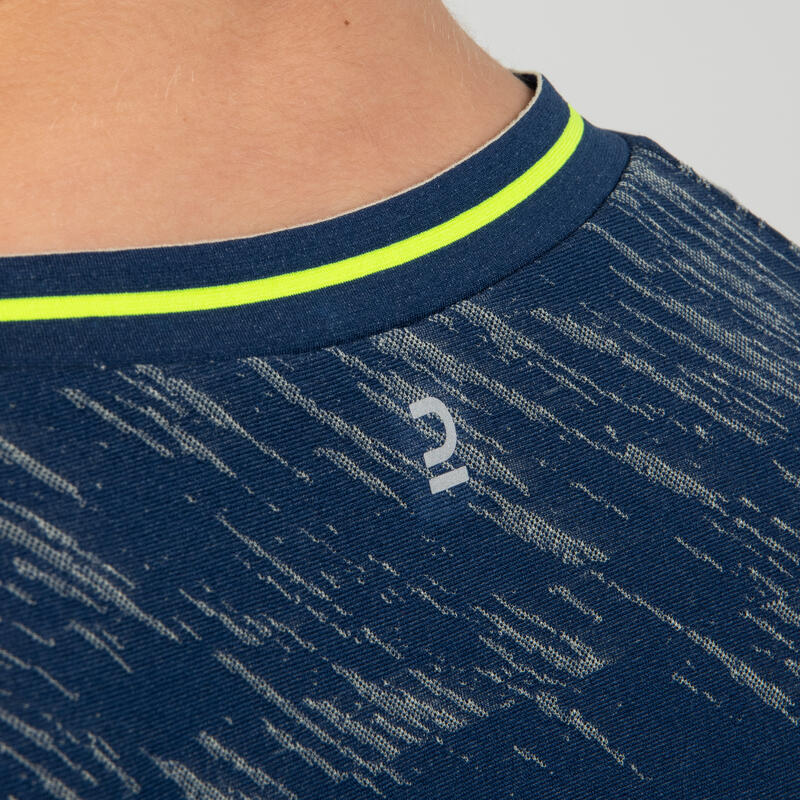 Kindershirt met korte mouwen voor hardlopen en atletiek Care marineblauw/geel