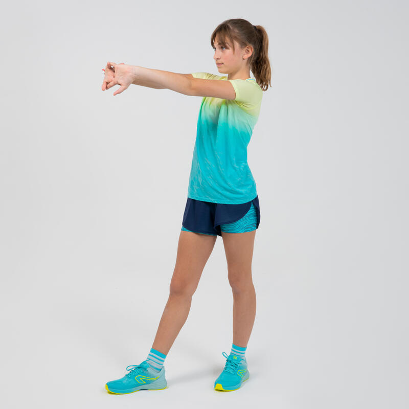 T-shirt voor atletiek en hardlopen meisjes Care turquoise