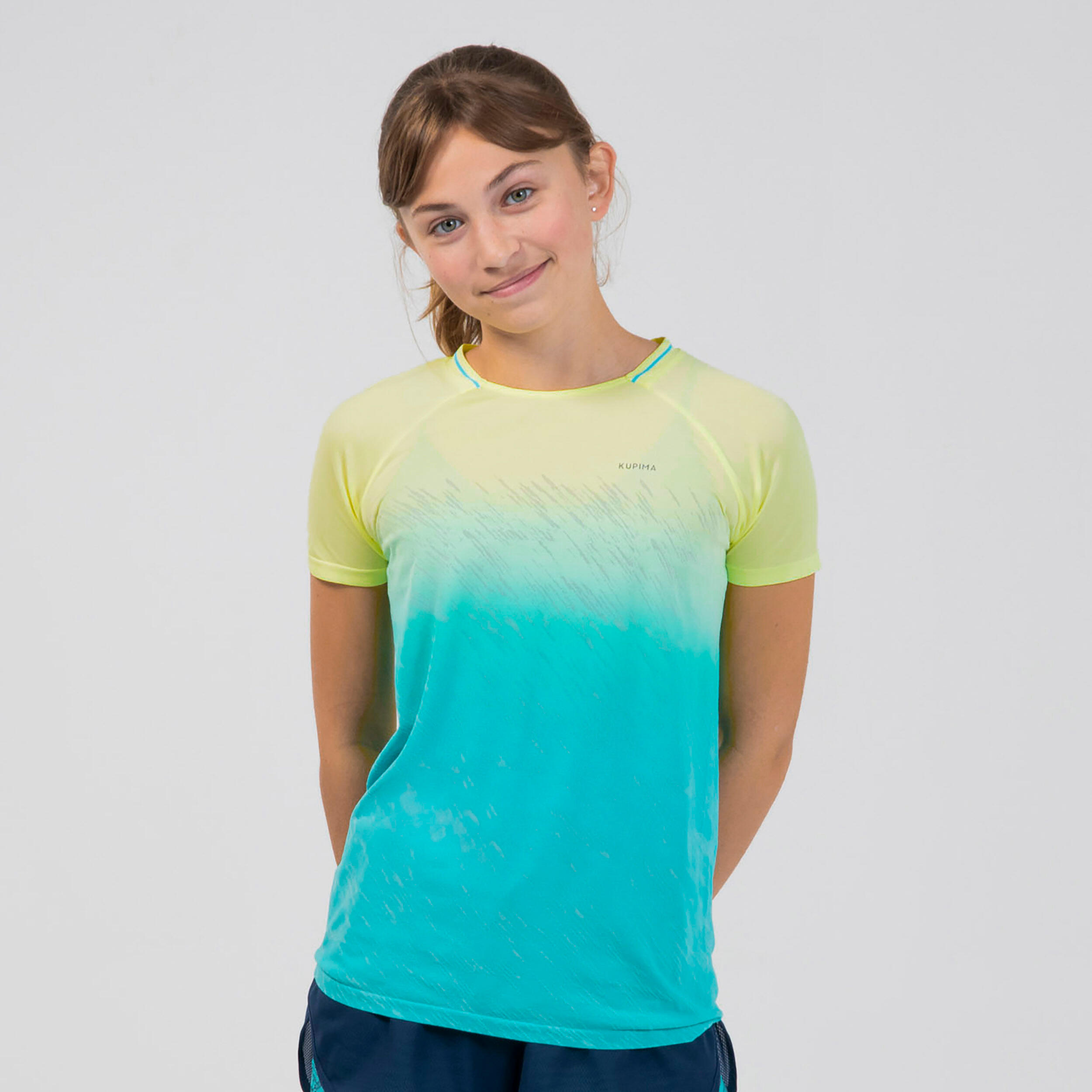 KIPRUN Care Girls' running and athletics T-shirt short-sleeved aqua 1/10