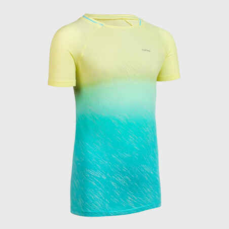 KIPRUN Care Girls' running and athletics T-shirt short-sleeved aqua