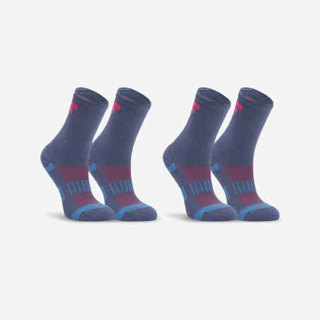 Detské vysoké bežecké ponožky AT 500 2 páry denim-ružové