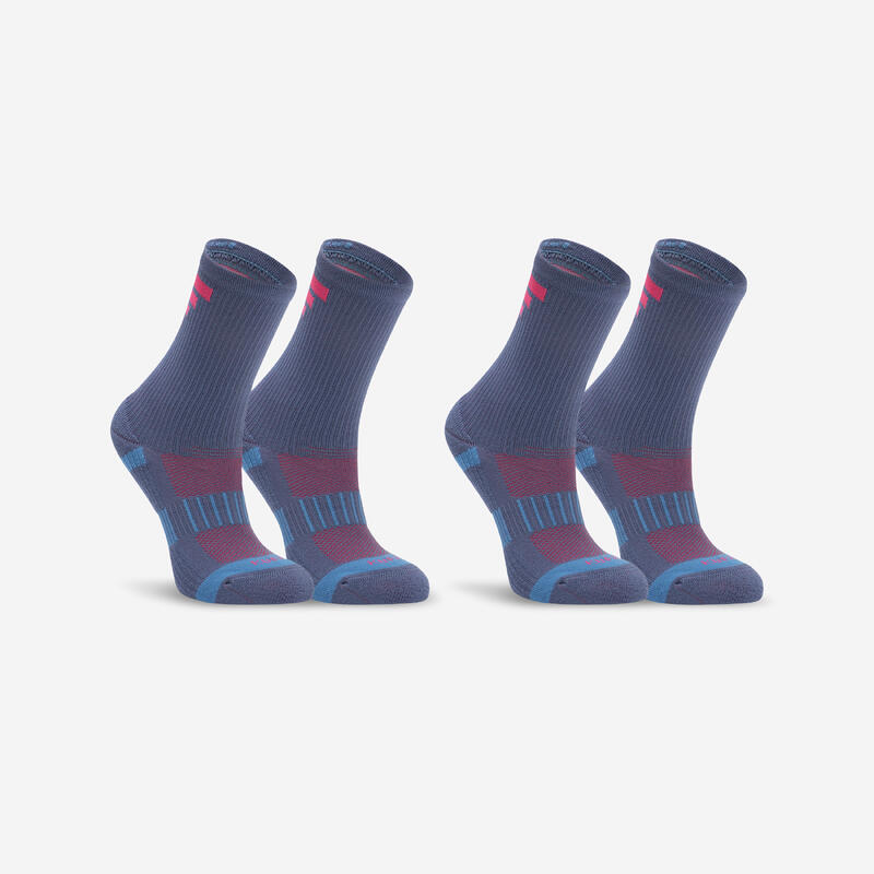 Hoge sokken voor atletiek kinderen AT 500 comfort jeans en roze set van 2 paar