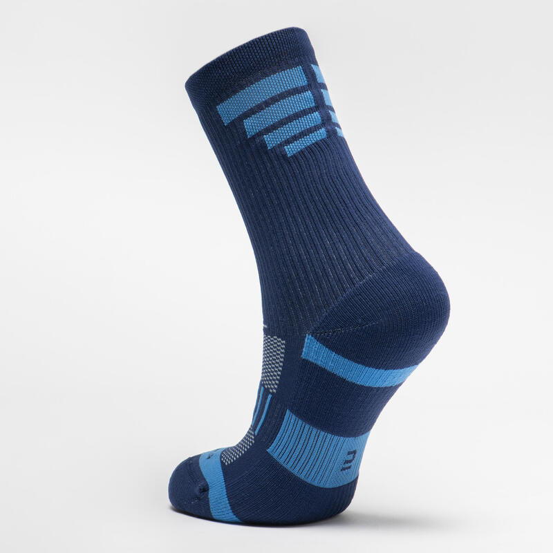 兒童高筒田徑襪 AT 500 Comfort 兩雙入 - 軍藍色和藍色