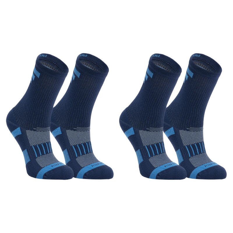 Kids' Running Socks AT 500 Comfort High 2-Pack - Navy and Blue