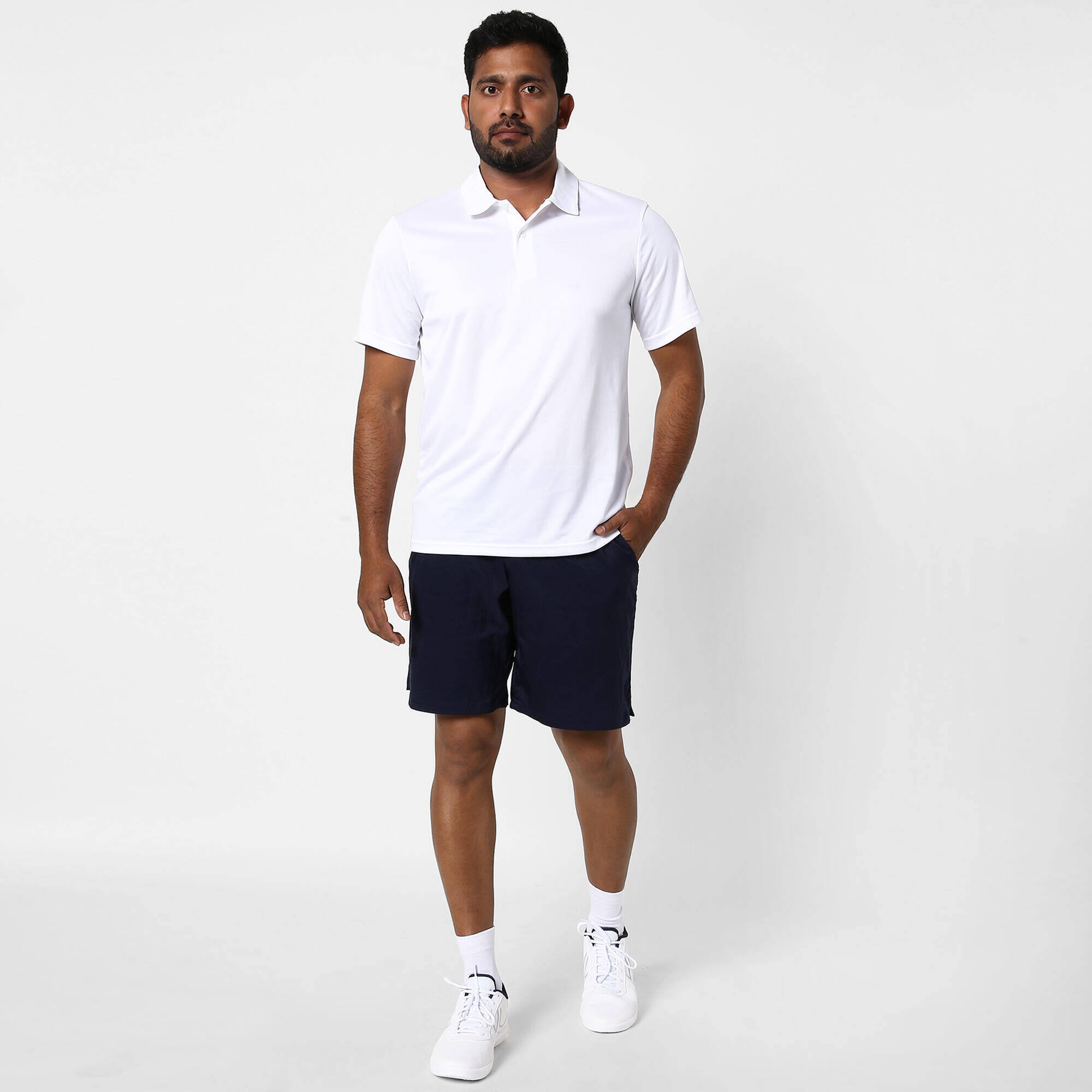 Men Tennis Short Sleeved Polo Shirt Dry 100 White