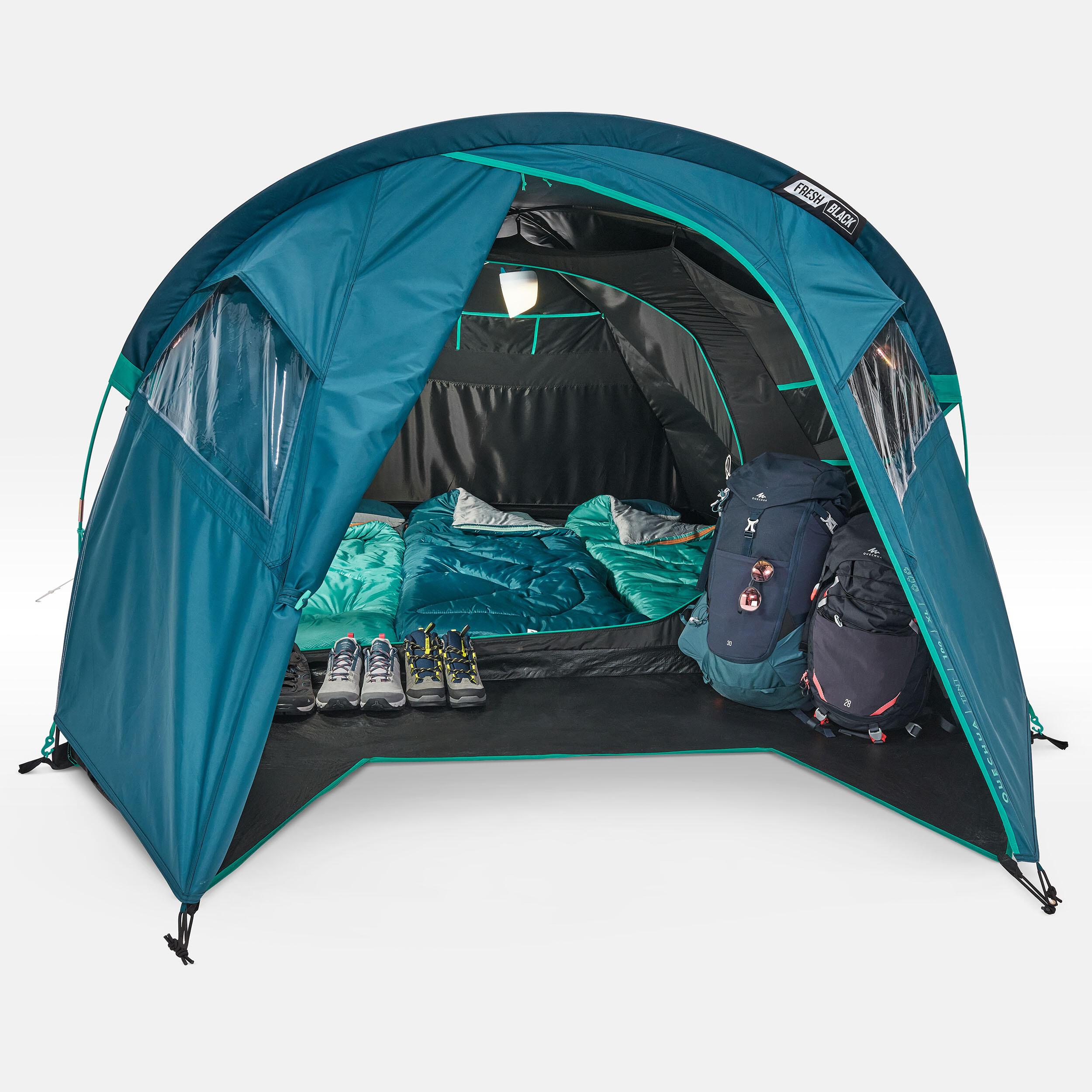Camping Tent 3-Person, MH 100 XL Fresh & Black - QUECHUA