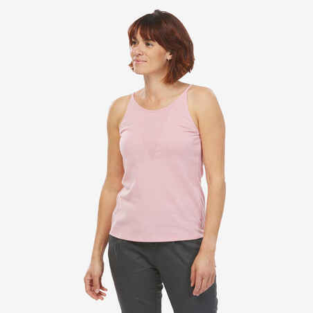 Rožnata ženska pohodniška majica brez rokavov NH500