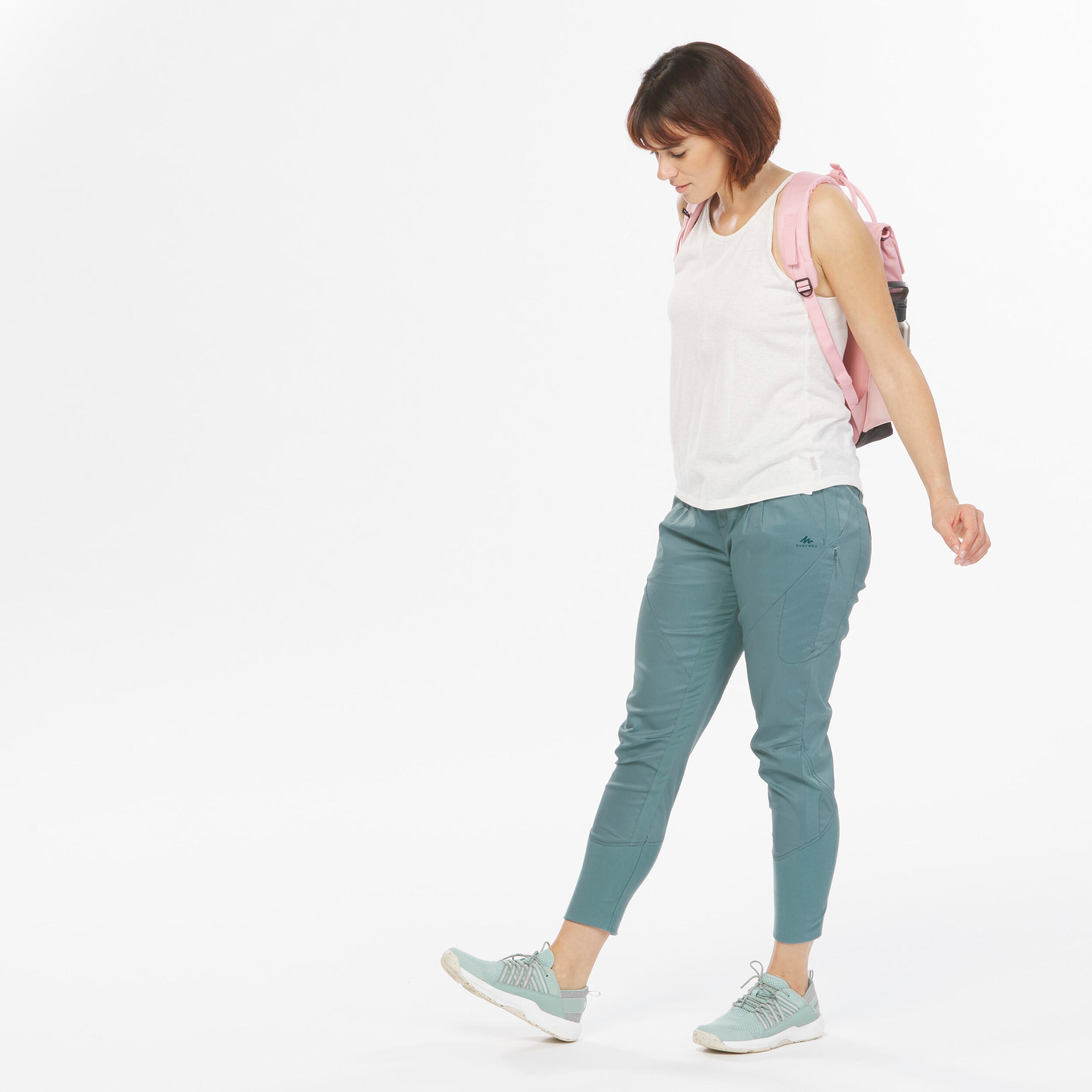 Pantaloni trekking donna NH500 SLIM verde oliva. 2/9