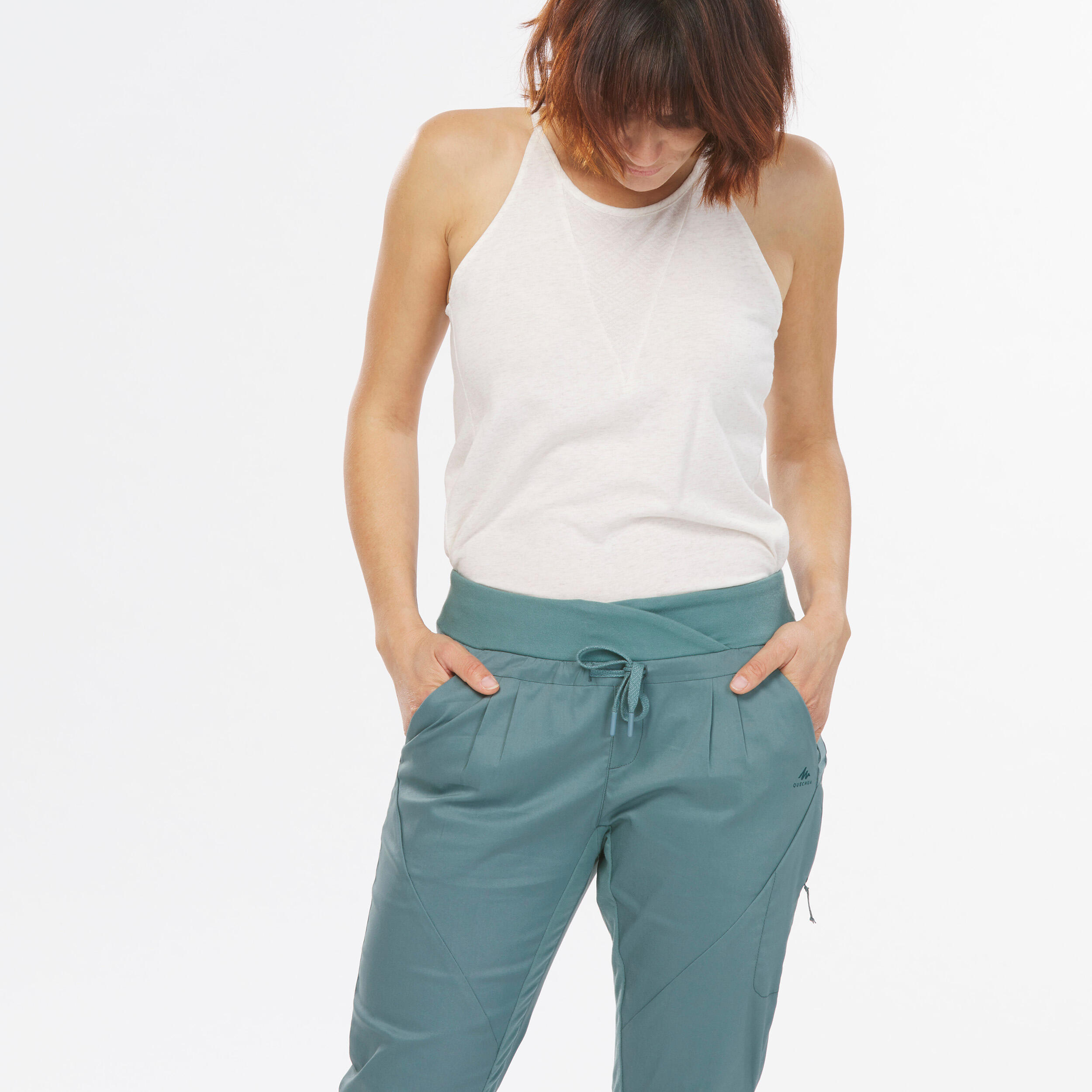 Pantaloni trekking donna NH500 SLIM verde oliva. 5/9
