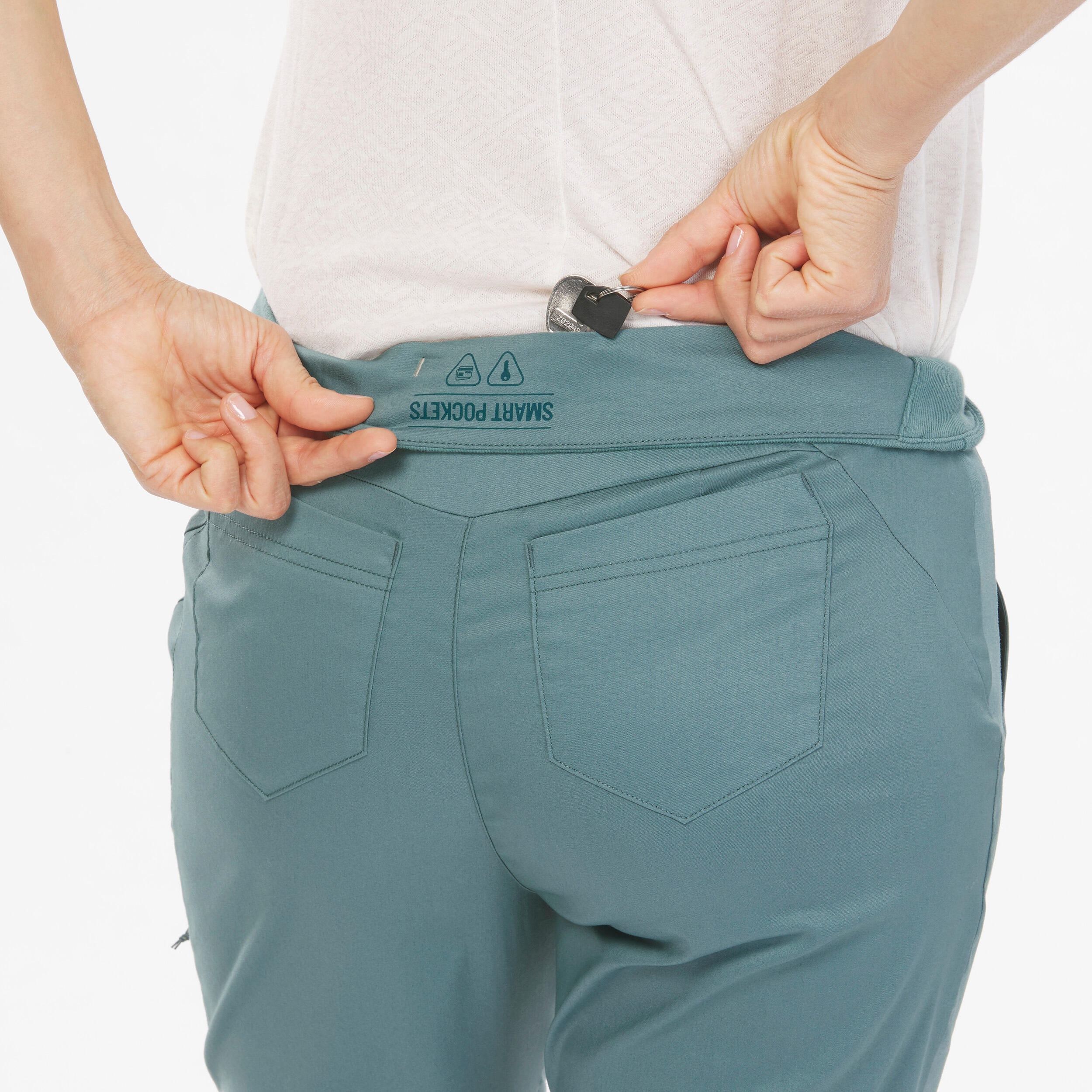 Pantaloni trekking donna NH500 SLIM verde oliva. 7/9