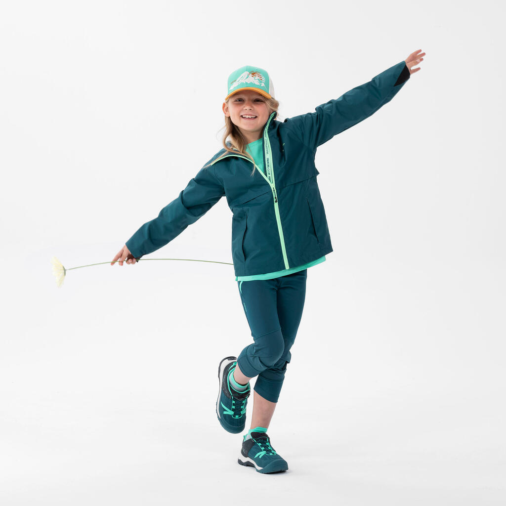 Kids’ Hiking Waterproof Jacket MH500 7-15 Years - green 