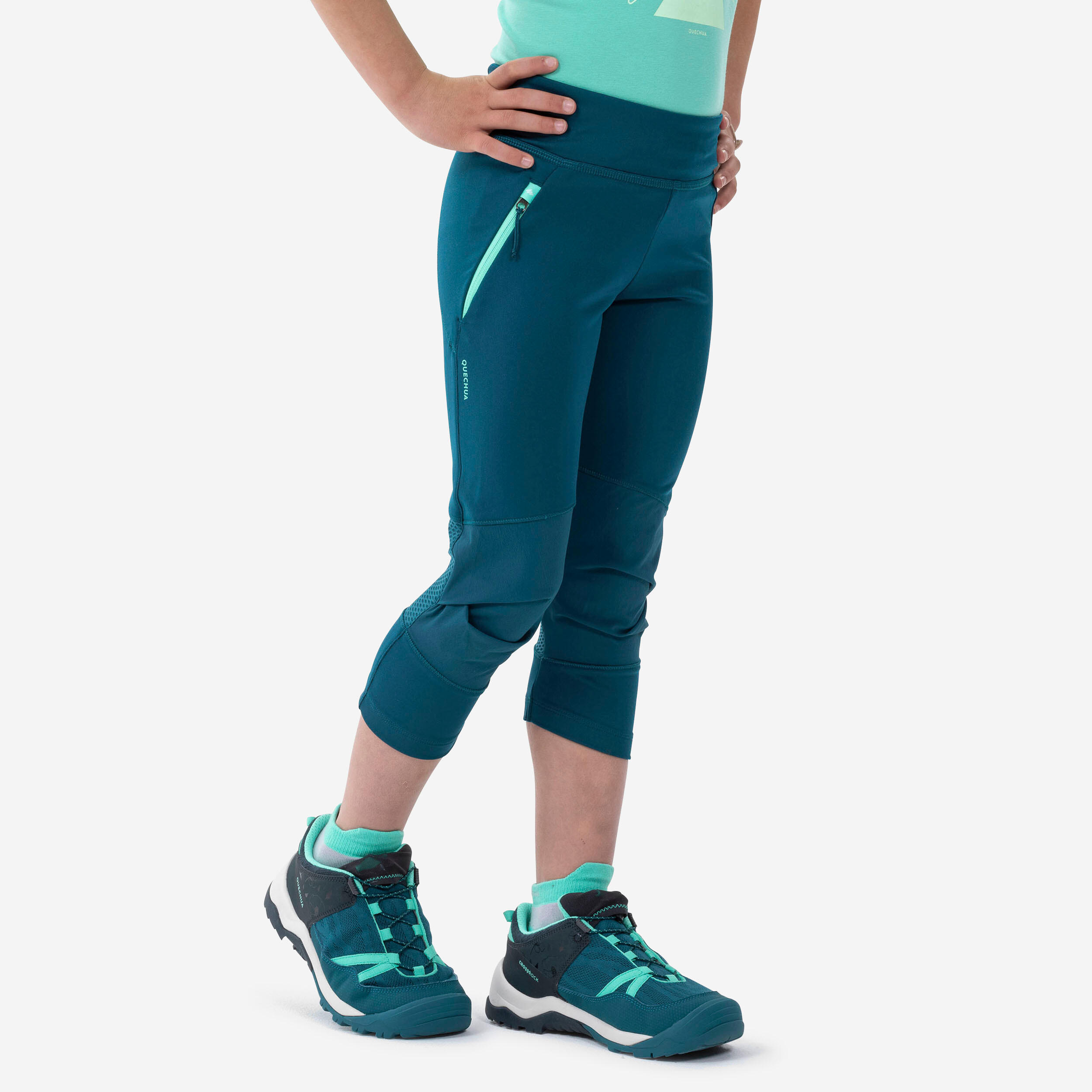 Kids' Hiking Leggings - MH500 Aged 7-15 - Green QUECHUA