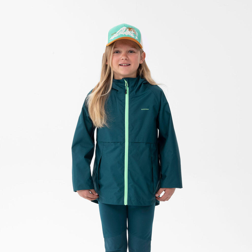 Kids’ Hiking Waterproof Jacket MH500 7-15 Years - green 