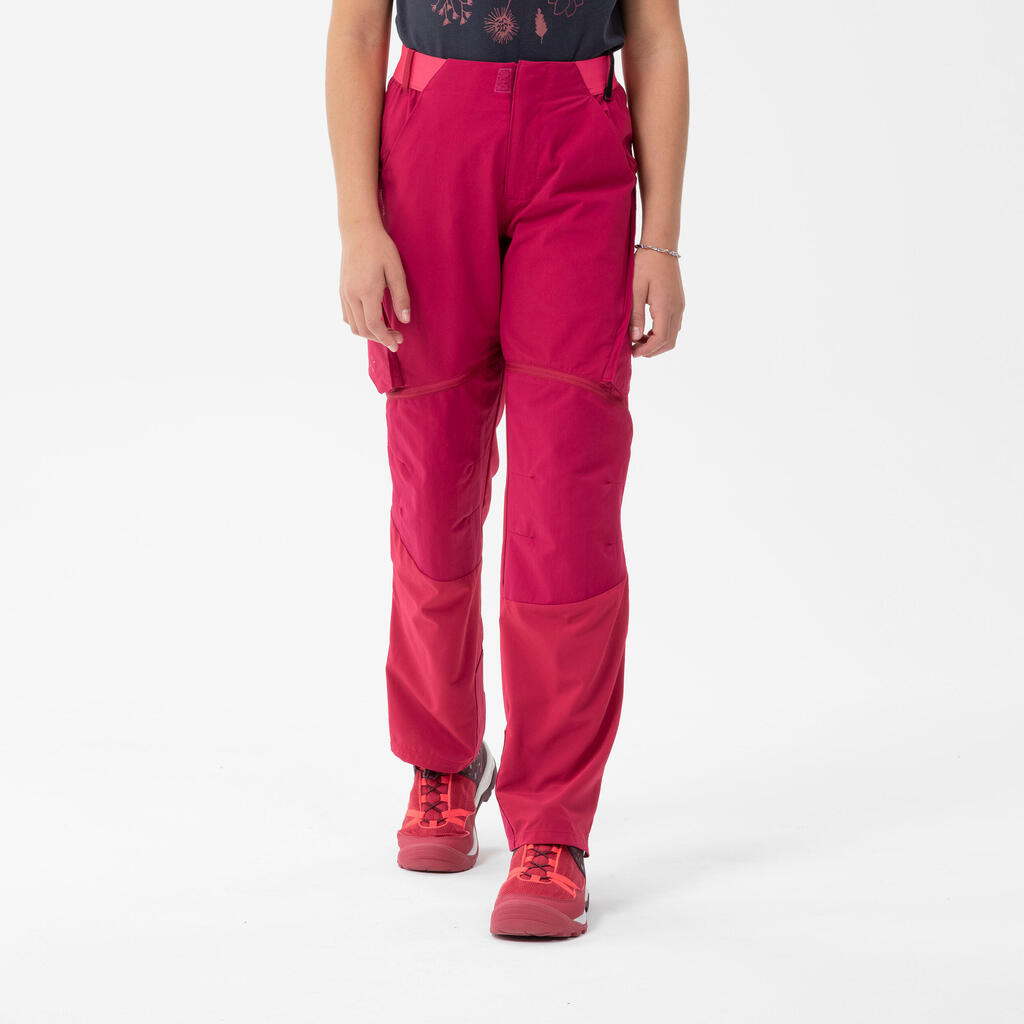 Kids’ modulable hiking trousers MH500 raspberry 7-15 years