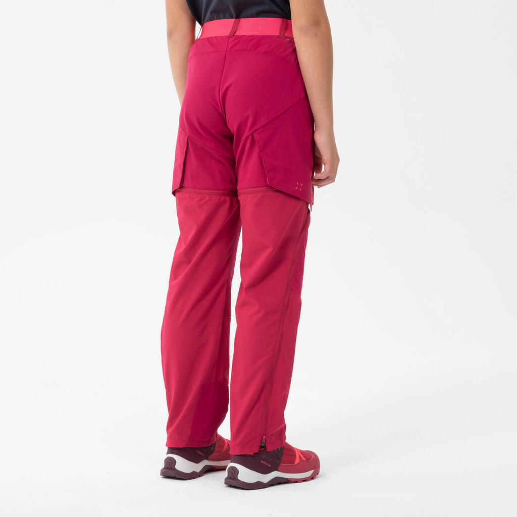 Kids’ modulable hiking trousers MH500 raspberry 7-15 years