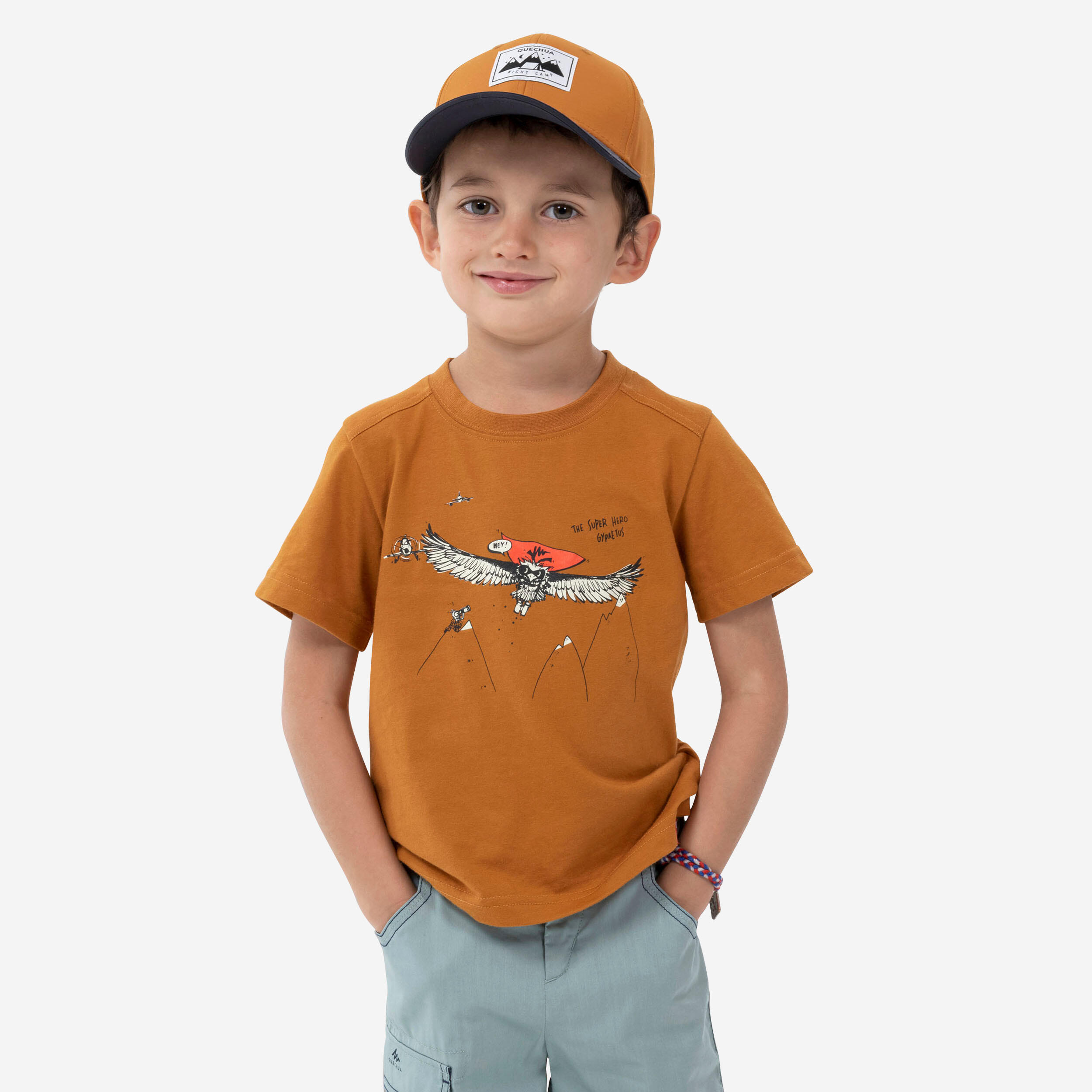 Kids' Hiking T-Shirt MH100 KID Aged 2-6 - Phosphorescent Brown 4/7