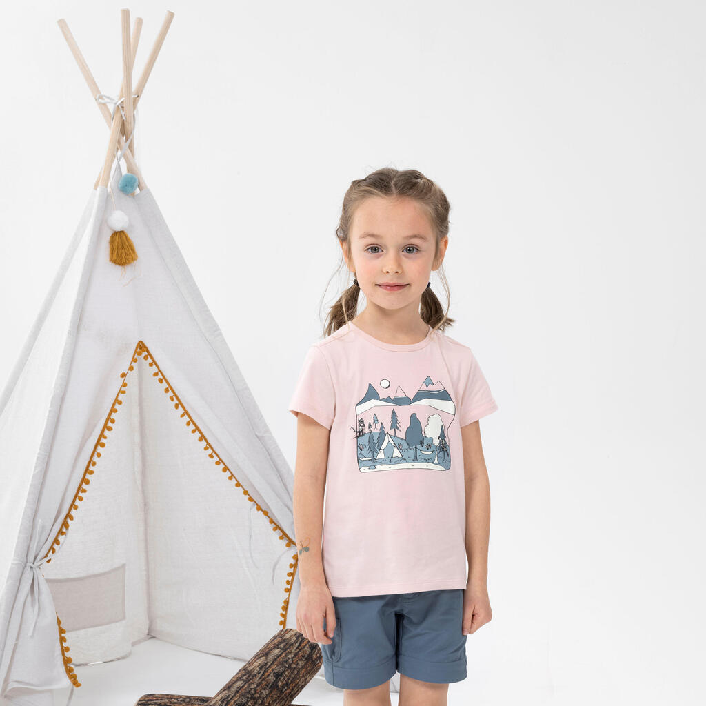 Παιδικό T-Shirt Πεζοπορίας - MH100 KID - Ηλικίες 2-6 ετών - Φωσφοριζέ Ανοιχτό Ροζ