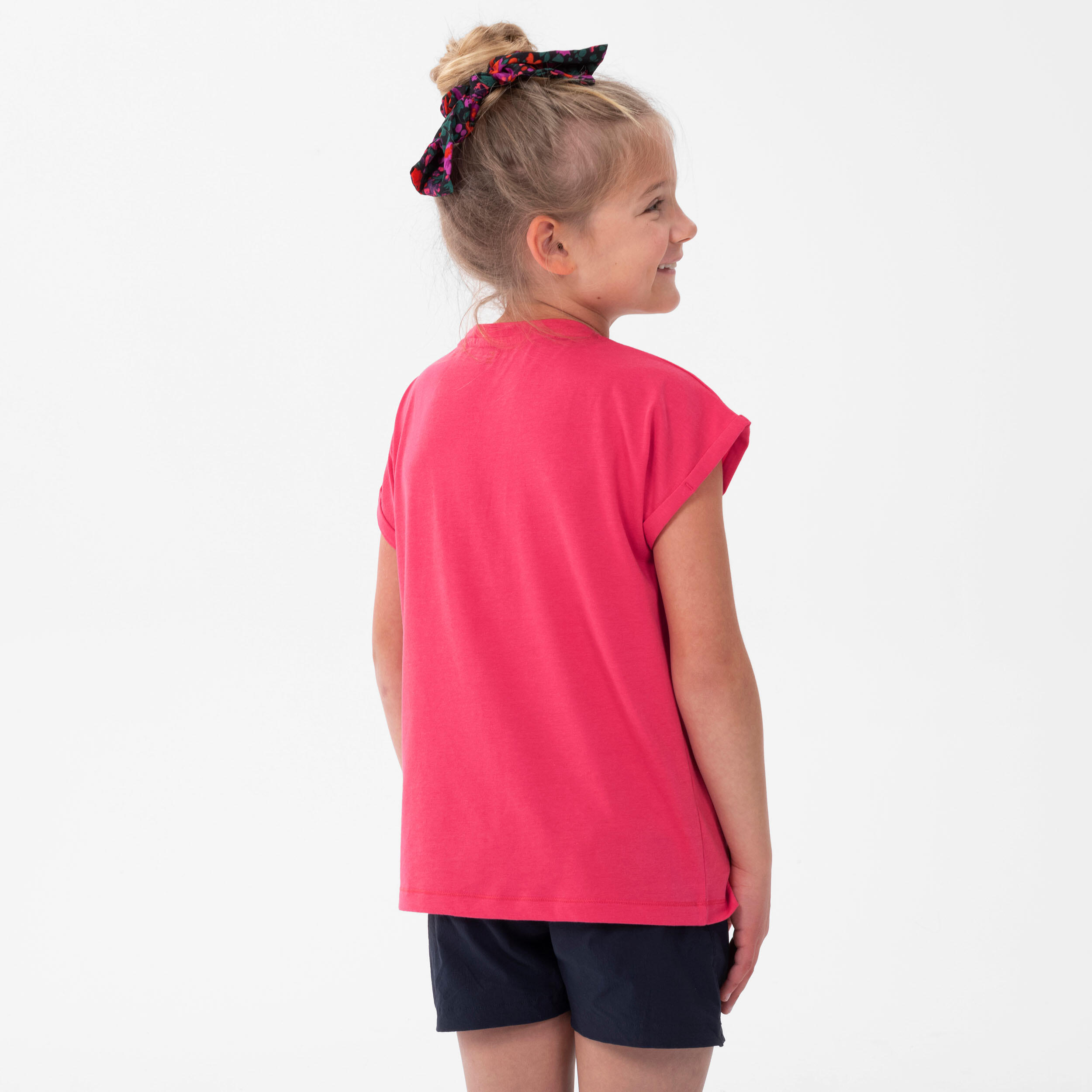 Kids' Hiking T-Shirt - MH100 Aged 7-15 - ROSE 3/4