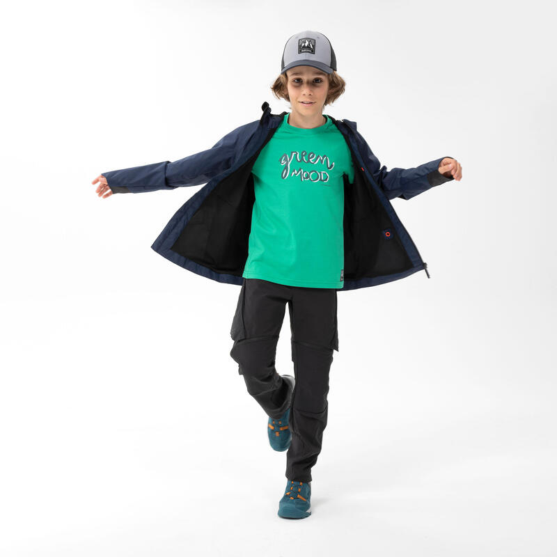 Tricou Drumeție la munte MH100 Verde Băieți 7-15 Ani 