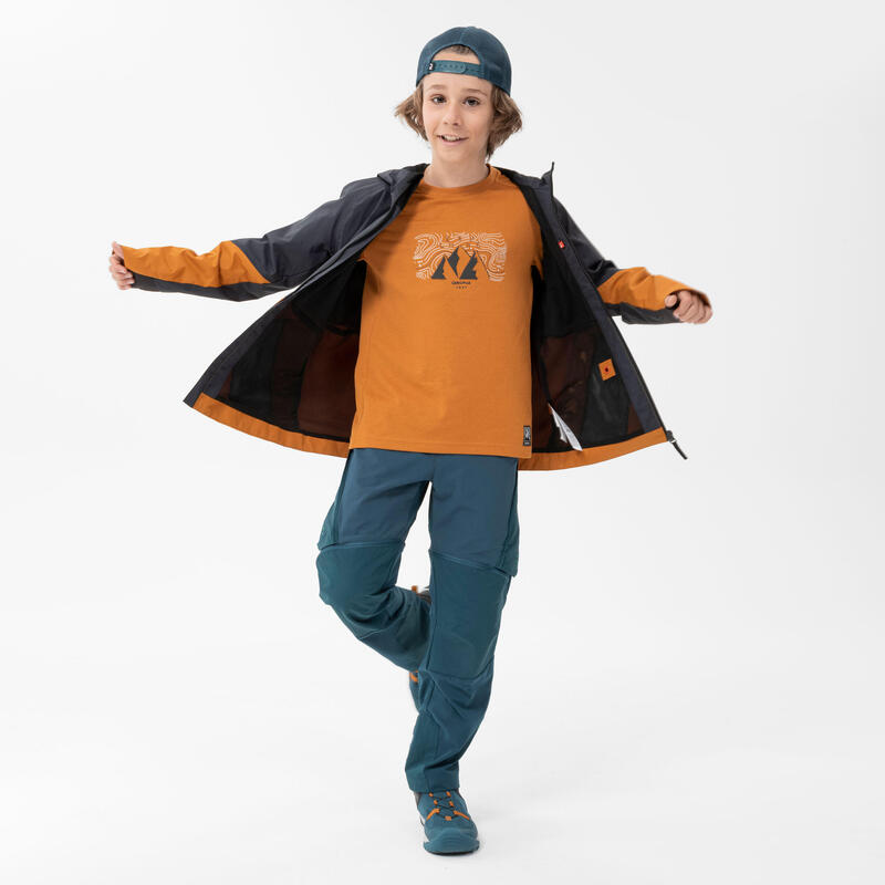 Çocuk Outdoor Yağmurluk - 7/15 Yaş - Gri/Taba Rengi - MH500