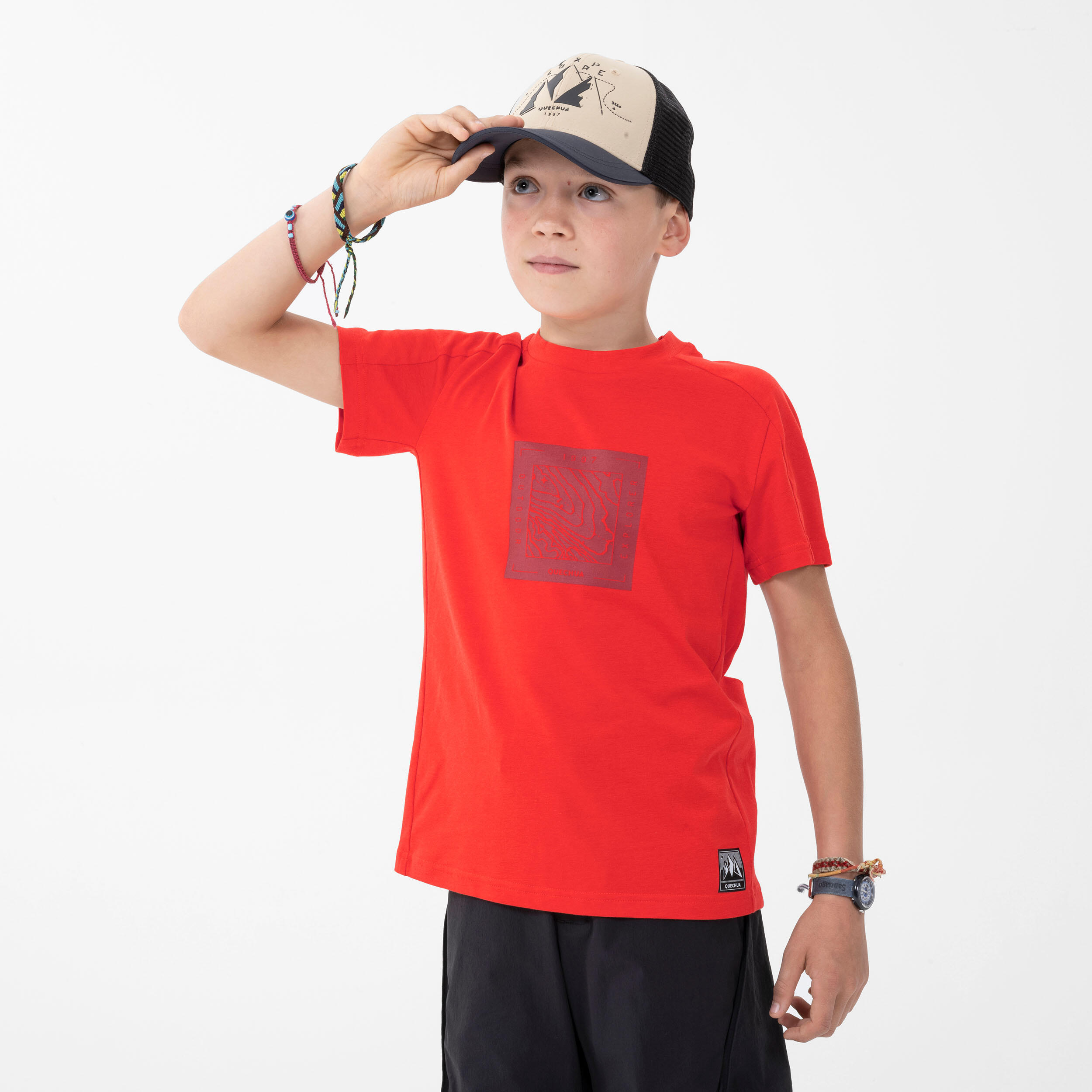 Kids' Hiking T-Shirt - MH100 Aged 7-15 - Red 3/6