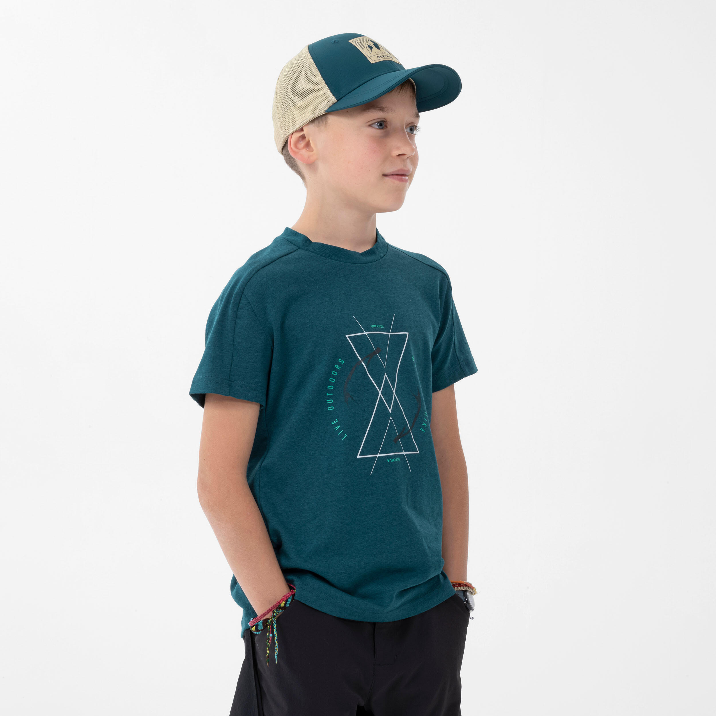 Kids’ Hiking T-Shirt - MH 100 Dark Green - QUECHUA