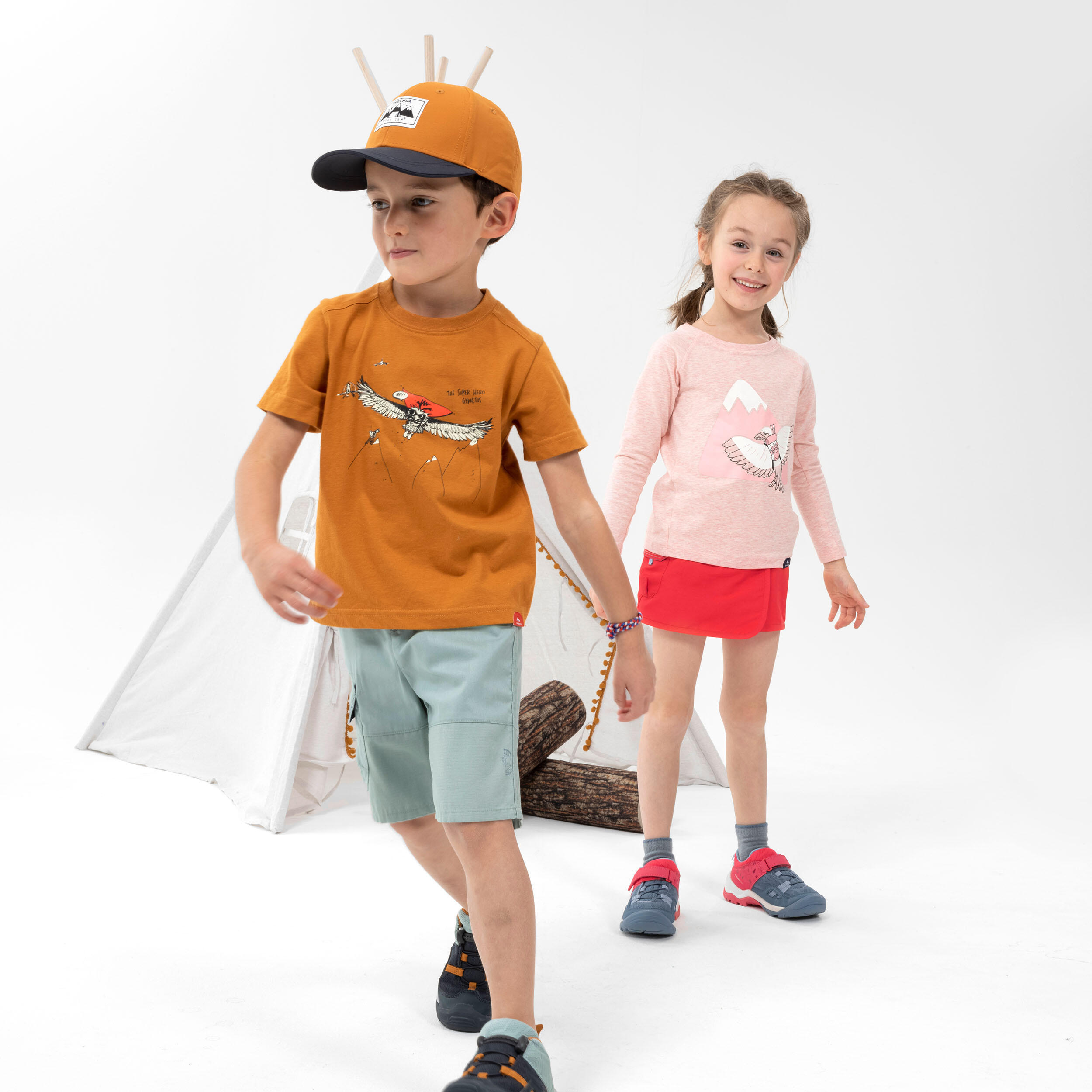 Kids' Hiking T-Shirt MH100 KID Aged 2-6 - Phosphorescent Brown 3/7