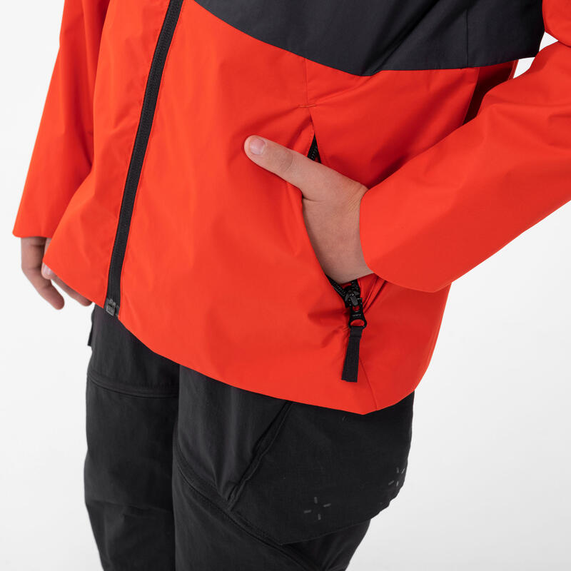 Veste imperméable de randonnée - MH500 grise et rouge - enfant 7-15 ans