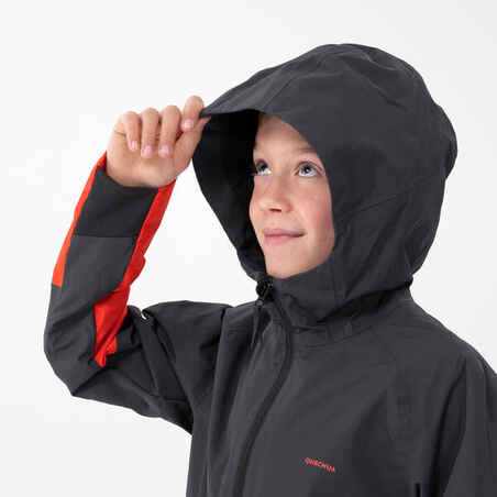 Kids’ Waterproof Hiking Jacket - MH500 Aged 7-15 - Grey and Red