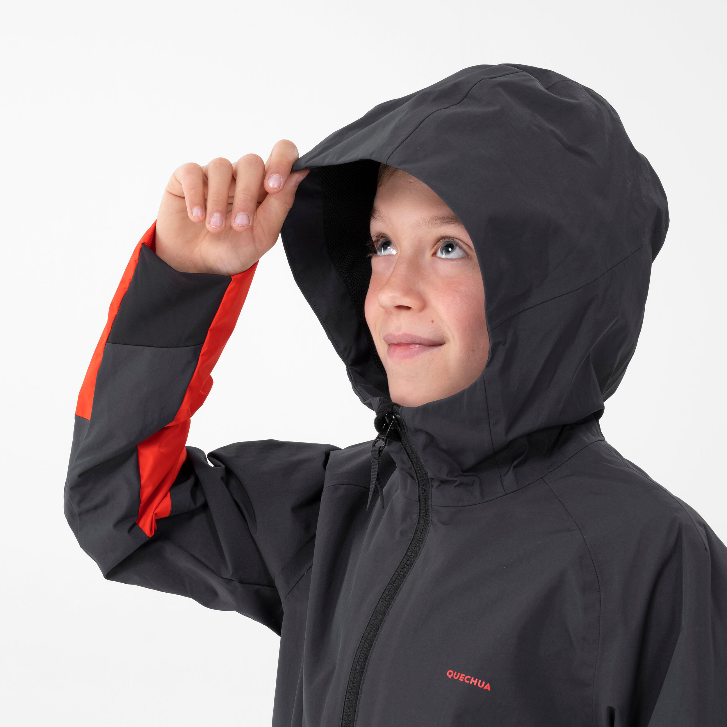 Kids’ Waterproof Hiking Jacket - MH500 Aged 7-15 - Grey and Red 6/9